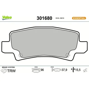 Brzdová destička Sada brzdových destiček, kotoučová brzda VALEO 301680