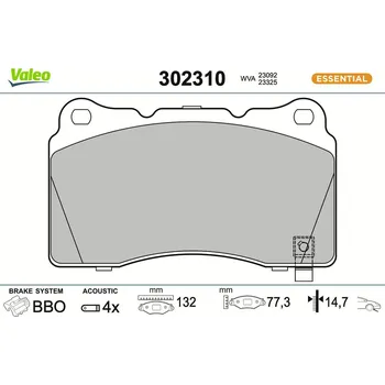 Brzdová destička Sada brzdových destiček, kotoučová brzda VALEO 302310