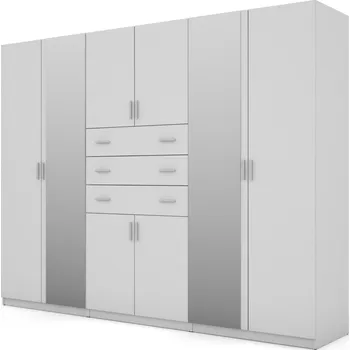 Šatní skříň Skříň eMeblast bílá se zrcadlem 3 výklopné zásuvky 270 x 210 x 57 cm