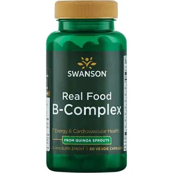 Swanson Real Food B-Complex From Quinoa Sprouts Doplněk stravy s obsahem vitaminů B 60 ks, vegetariánská kapsle