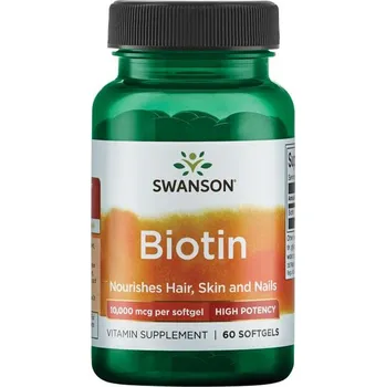 Zdraví Swanson Biotin Doplněk stravy pro zdravé vlasy, nehty a pokožku 60 ks, gelové tablety, 10000 mcg