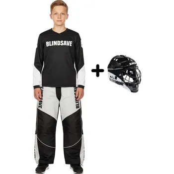 Florbal BlindSave LITE Jr set with helmet Brankářský set s přilbou 110 / 120 cm, černá / bílá