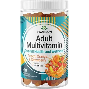 Swanson Adult Multivitamin Multivitamín 60 ks, Broskev - Pomeranč - Jahoda, gummies
