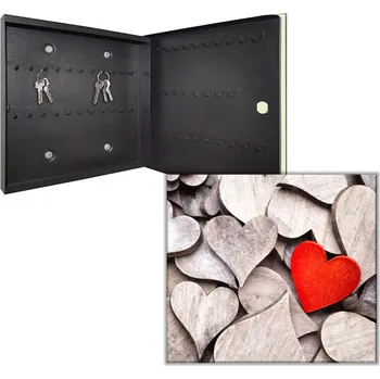 Skříňka na klíč Glasdekor Skříňka na klíče - rustikální srdce červené, šedé Otevírání: Levé, Barva skříňky: Bílá