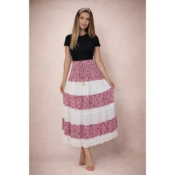 Dámská sukně Sukně a šaty s ozdobnou krajkou - růžové s květinkami