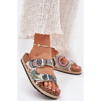 Dámské sandále Dámské vzorované pantofle na korkové platformě s přezkami Lee Cooper – multikolor Velikost: 38