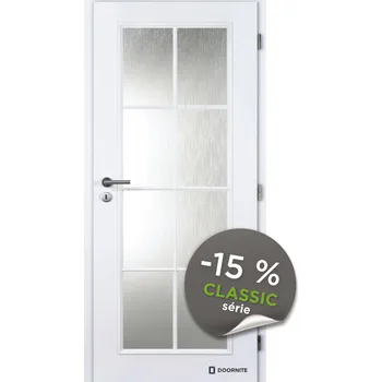 Interiérové dveře Dveře falcové lakované, bílá Doornite 1, Elida struktura, sklo kůra čirá, dozický zámek Šířka: 80, Orientace: pravá, Výplň: voština