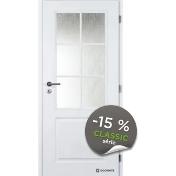 Interiérové dveře Dveře falcové lakované, bílá Doornite 1, Aulida struktura, sklo kůra čirá, dozický zámek Šířka: 80, Orientace: pravá, Výplň: voština