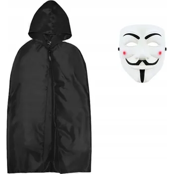 Karnevalový kostým SADA MASKA VENDETTA GUY FAWKES KOSTÝM ANONYMOUS HALLOWEEN ČERNÁ S 2 díly