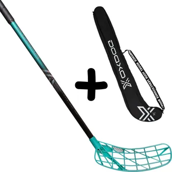 Florbal Oxdog ULTIMATELIGHT HES 27 TQ ROUND MBC + Stickbag Set florbalky s vakem černá / tyrkysová, Pravá (pravá ruka dole), 101cm (=111cm)