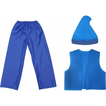 Karnevalový kostým KOSTÝM ELF KOSTÝM TRPASLÍKA SET SKŘÍTEK ČEPICE KALHOTY MODRÉ 98-110