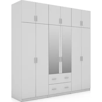 Šatní skříň Skříň eMeblast Šatní skříně s otevíráním 222 x 230 x 57 cm bílá skříň se zrcadlem