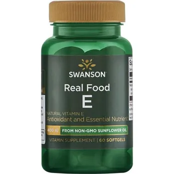Zdraví Swanson Real Food E from Non-GMO Sunflower Oil Doplněk stravy s obsahem vitaminu E 60 ks, gelové tablety, 400 IU (268 mg)