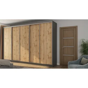 Šatní skříň EMeblast Skříň Posuvné skříně 380 x 244 x 66 cm grafit skříň se zrcadlem