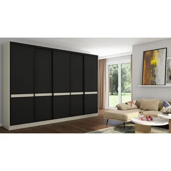 Šatní skříň Skříň 340 cm, moderní šatní skříň, kašmír / černá