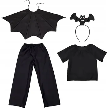 Karnevalový kostým KOSTÝM NETOPÝR KOSTÝM GACEK KOSTÝM NA HALLOWEEN UPÍR ČERNÝ 134-140 5 dílků