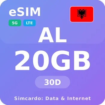 SIM karta Albánie Mobilní Internet - eSIM 20GB 30 dní datová SIM karta