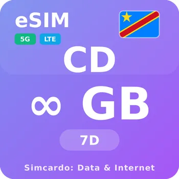 SIM karta Demokratická republika Kongo Neomezený Mobilní Internet - eSIM 7 dní datová SIM karta (esims_ULE_7D_CA_V2)
