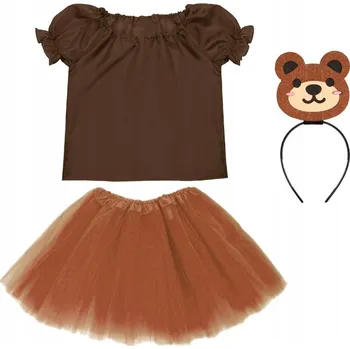 Karnevalový kostým KOSTÝM MEDVÍDEK OBLEČEK DEN MEDVÍDKŮ SUKNĚ ČELENKA 98-110 4 díly