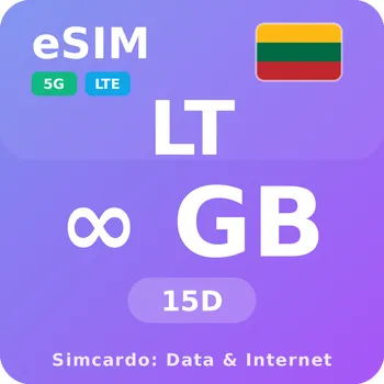SIM karta Litva Neomezený Mobilní Internet - eSIM 15 dní datová SIM karta (esims_ULE_15D_LS_V2)