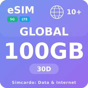SIM karta 10 Zemí Mobilní Internet - eSIM 100GB 30 dní datová SIM karta