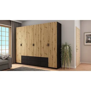 Šatní skříň Skříň eMeblast Skříně s otevíracími dveřmi 270 x 220 x 57 cm černá šuplík, s vybavením