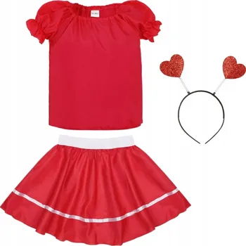 Karnevalový kostým KOSTÝM NA VALENTÝNA PŘEVLEK SRDÍČKO SRDCE SUKNĚ ČELENKA 98-110