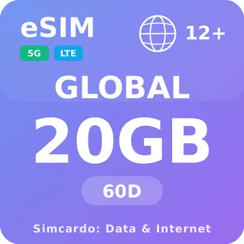 SIM karta 12 Zemí Mobilní Internet - eSIM 20GB 60 dní datová SIM karta