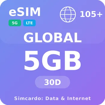 SIM karta 105 Zemí Mobilní Internet - eSIM 5GB 30 dní datová SIM karta