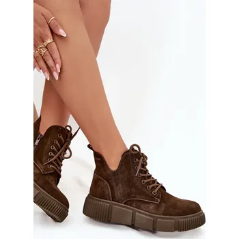 Dámské kozačky BIG STAR SHOES Semišové Nízké Dámské Kotníky Na Platformě Big Star SS274595 Barva: Béžová, Velikost: 38