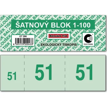 Tiskopis Šatnové bloky 1-100 čísel - zelená