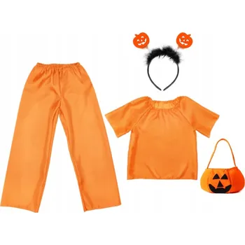 Karnevalový kostým KOSTÝM DÝNĚ NA HALLOWEEN SET + KYBLÍK DÝNĚ NA BONBÓNY VELIKOST 98-110