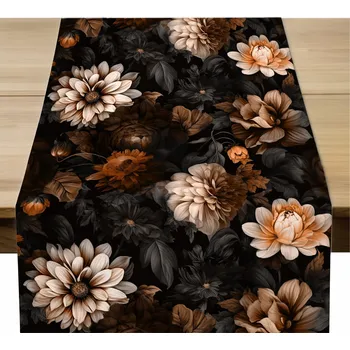 Obraz Běžec na stůl s květinovým vzorem 40x180 cm, dekorativní, hnědé květy 10870