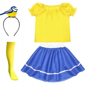 Karnevalový kostým KOSTÝM SÝKORKA PTAČÍ OBLEČEK MAŠKARNÍ BÁL JARO ČELENKA 134-140 5 dílů