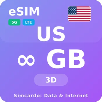 SIM karta Spojené státy Neomezený Mobilní Internet - eSIM 3 dní datová SIM karta