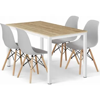 Jídelní stůl Sada stůl 120x60 cm dub sonoma bílé nohy + 4 židle šedé