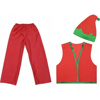 Karnevalový kostým KOSTÝM ELF KOSTÝM POMOCNÍK MIKULÁŠE SET SKŘÍTEK ČERVENÝ 134-140 3 dílků