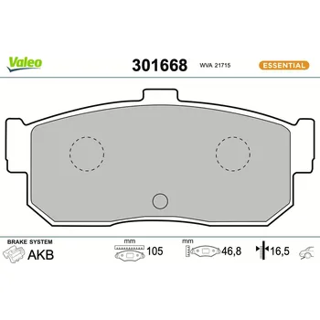 Brzdová destička Sada brzdových destiček, kotoučová brzda VALEO 301668