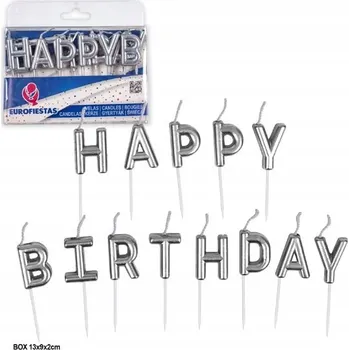 Dortová svíčka Stříbrné narozeninové svíčky HAPPY BIRTHDAY na dort 10 kusů