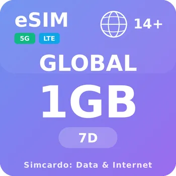 SIM karta 14 Zemí Mobilní Internet - eSIM 1GB 7 dní datová SIM karta