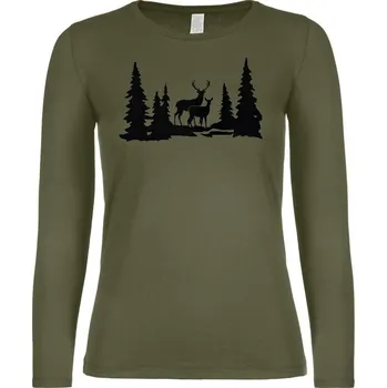 Dámské tričko Myslivecké Tričko dámské Jelen a Laň - dlouhý rukáv Velikost: XL