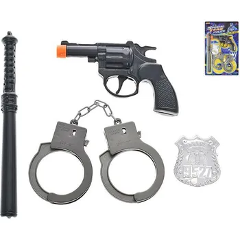 Policejní set 4 ks - pistole klapací 14 cm s doplňky