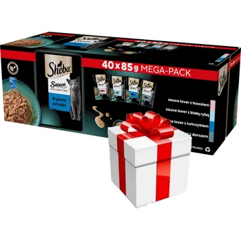 Krmivo pro kočku Sheba Sauce Collection s lososem bílou rybou tuňákem treskou 40 x 85 g + Překvapení pro kočku
