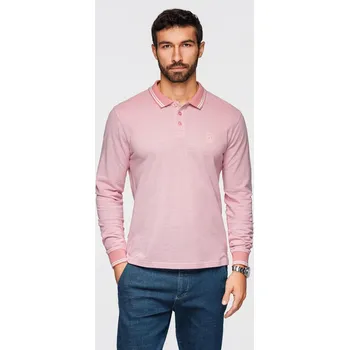 Pánské tričko Pánská melanžová polokošile s dlouhým rukávem a výšivkou - růžová melanž V2 OM-POLS-0129 - XXL