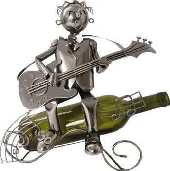 Stojan na víno Stojan na víno pro kytaristu – ručně vyrobený kovový držák na láhev 0,75 l, originální dárek pro muže