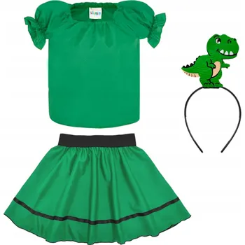 Karnevalový kostým KOSTÝM DINOSAURUS KOSTÝM DINO PŘEVLEK DEN DINOSAURŮ ZELENÝ 134-140 4 dílků