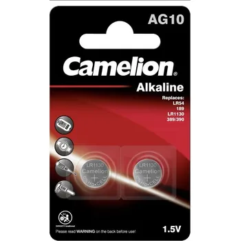 Elektronická součástka Camelion knoflíková alkalická baterie LR54 (AG10, LR1130, 389, 189, GP89A, SR54) - 2 kusy; 1,5V