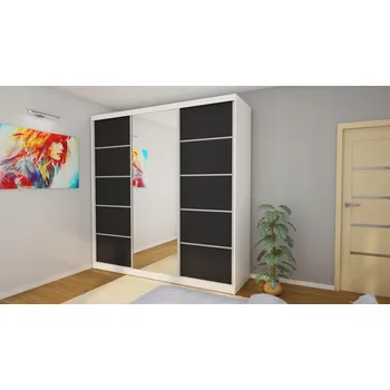 Šatní skříň EMeblast Skříň Posuvné skříně 240 x 240 x 70 cm bílá skříň se zrcadlem