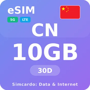 SIM karta Čína Mobilní Internet - eSIM 10GB 30 dní datová SIM karta