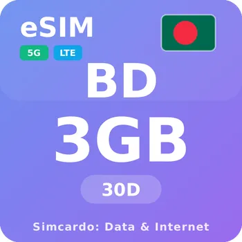 SIM karta Bangladéš Mobilní Internet - eSIM 3GB 30 dní datová SIM karta